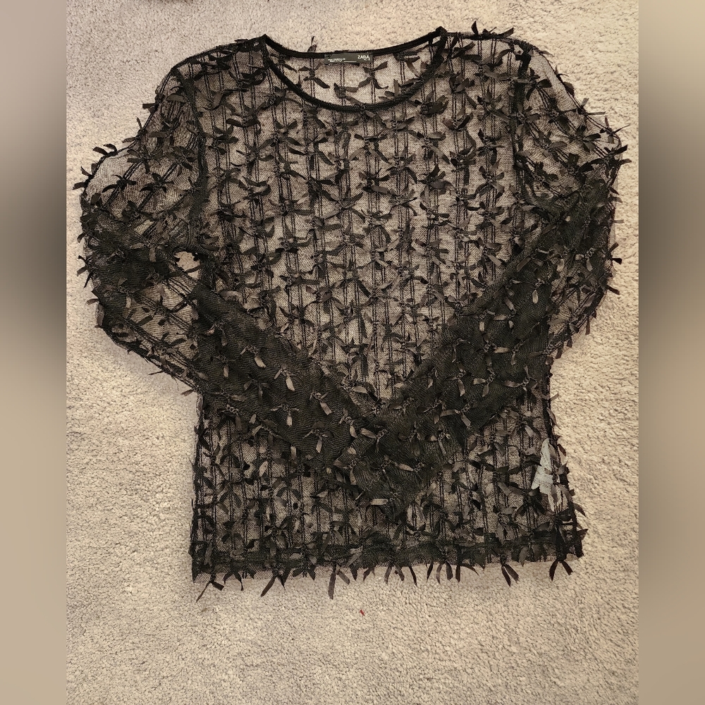Zara Black Bow Sheer Top - EXCELLENT condition.